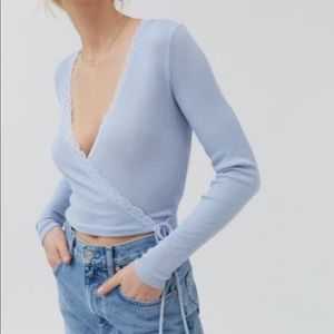 Urban outfitters Ribbed Lace Trim Wrap Top